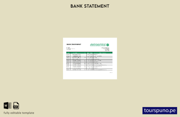 listo para imprimir plantilla de Excel de extracto de banco comercial de Kuwait